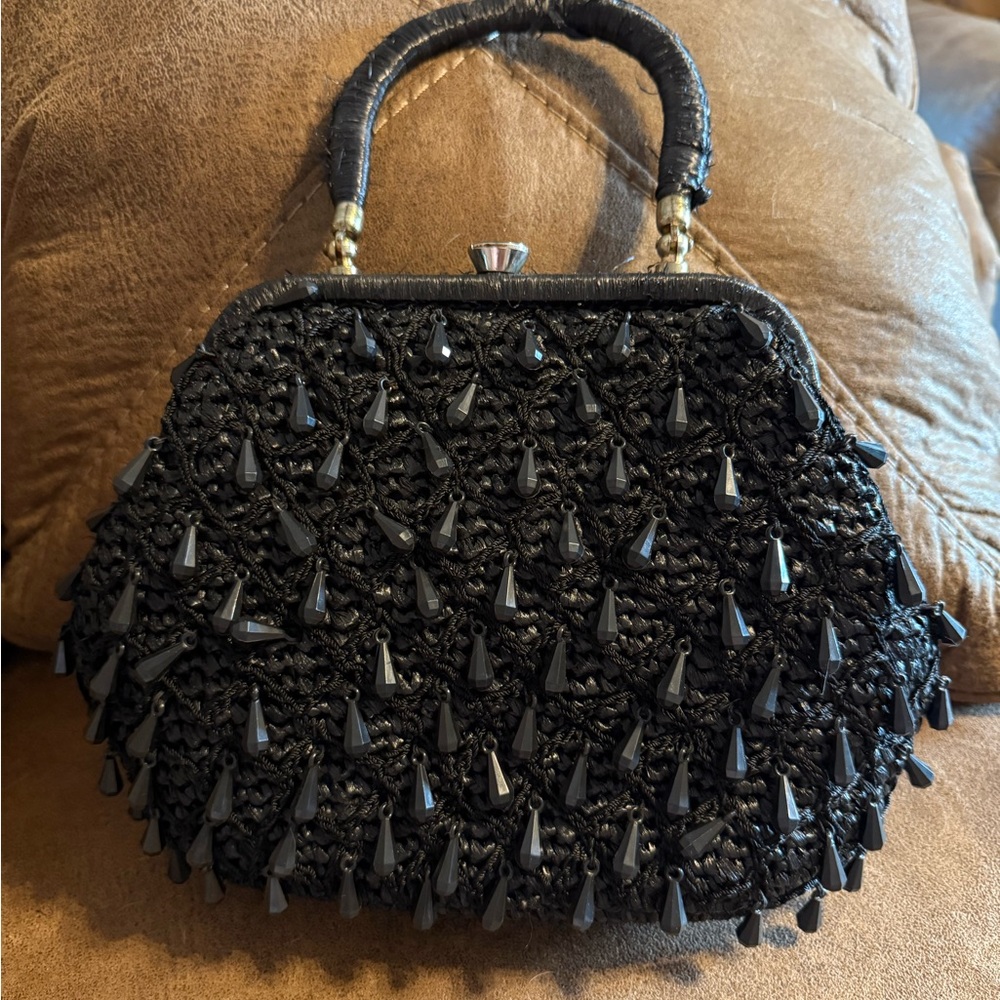 Vintage Elegant Black Beaded Women's Handbag Made in Japan